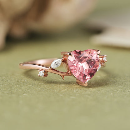 Nature Heart Cut Pink Sapphire Gemstone Ring