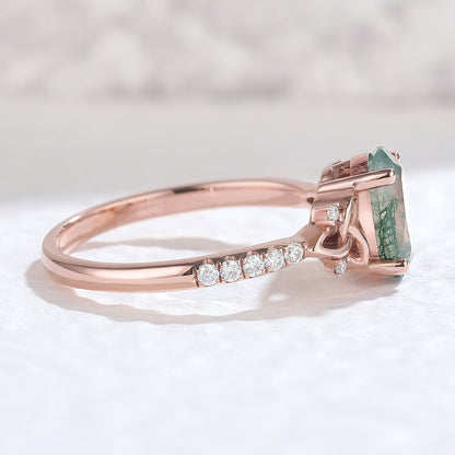Unique Celtic knot Oval Moss Agate Vine Gemstone Ring