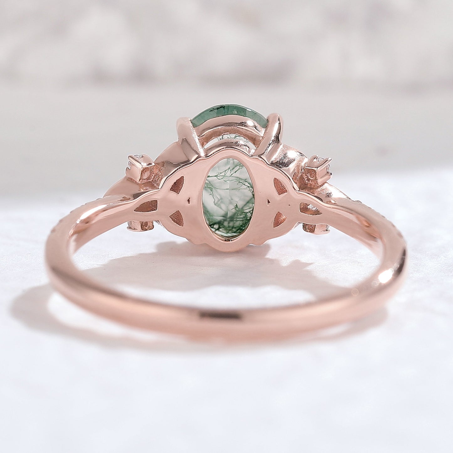 Unique Celtic knot Oval Moss Agate Vine Gemstone Ring