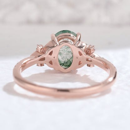 Unique Celtic knot Oval Moss Agate Vine Gemstone Ring