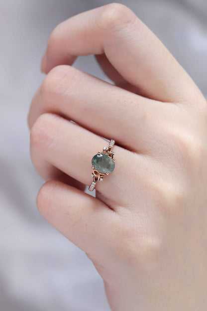 Unique Celtic knot Oval Moss Agate Vine Gemstone Ring