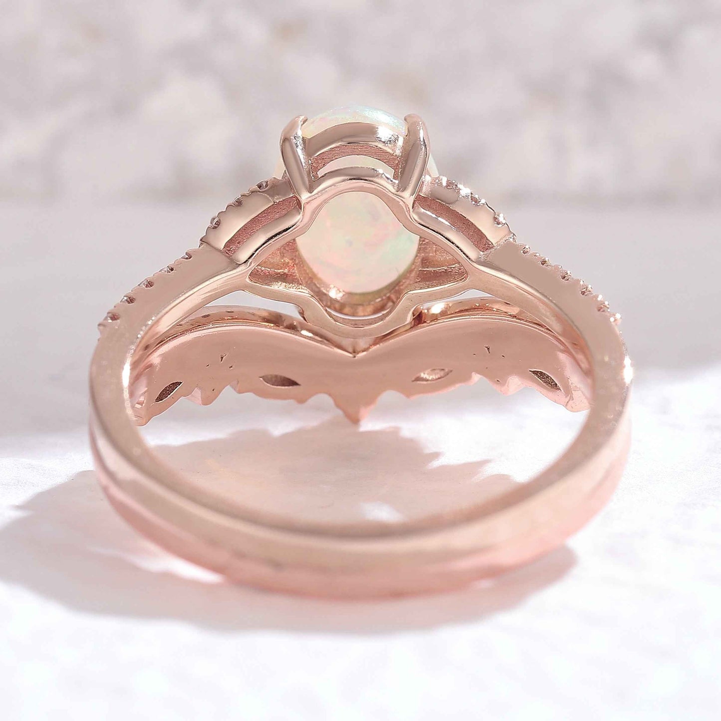 Nature Inspired Oval Shaped Natural Opal Gemstone Ring Set 2pcs