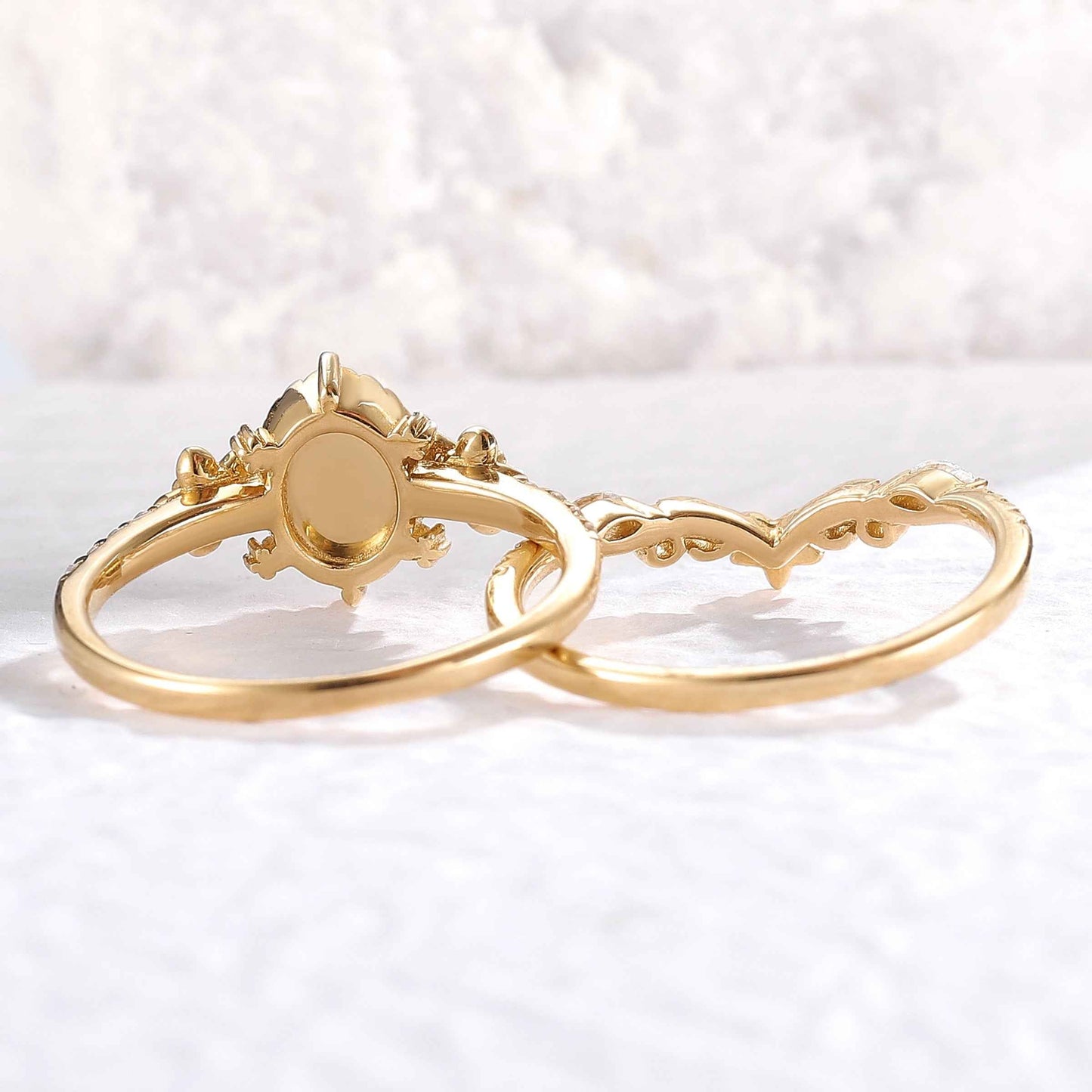 Nature Inspired Oval Shaped Opal Flora Ring 2pcs
