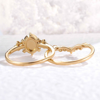 Nature Inspired Oval Shaped Opal Flora Ring 2pcs