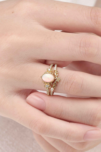 Nature Inspired Oval Shaped Opal Flora Ring 2pcs
