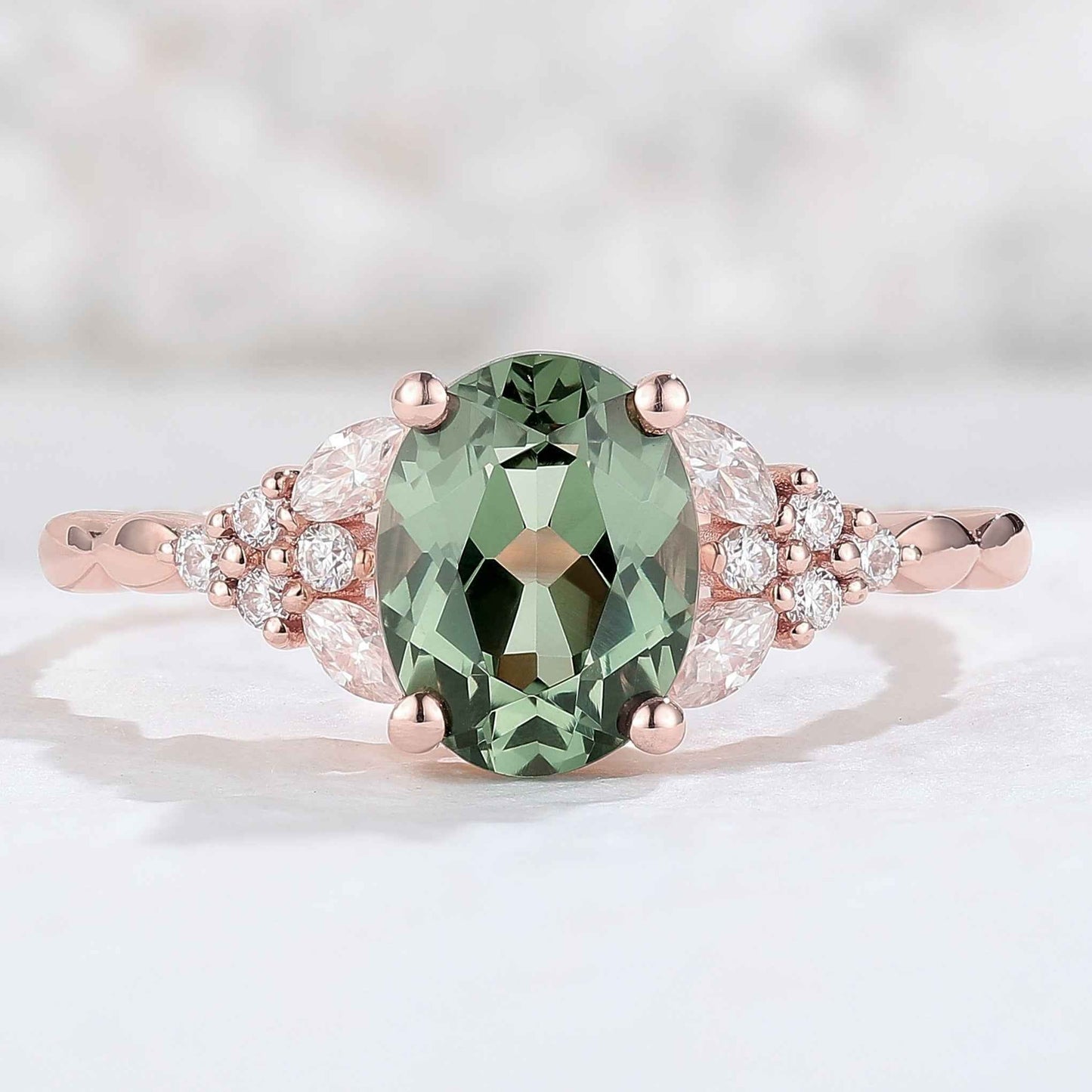 IverJewelry Nature Oval Shaped Green Sapphire Twisted Gemstone Ring