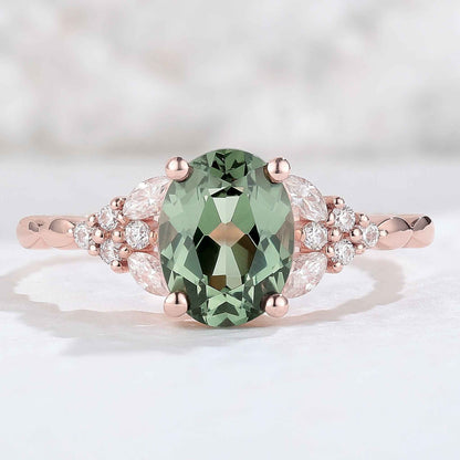IverJewelry Nature Oval Shaped Green Sapphire Twisted Gemstone Ring