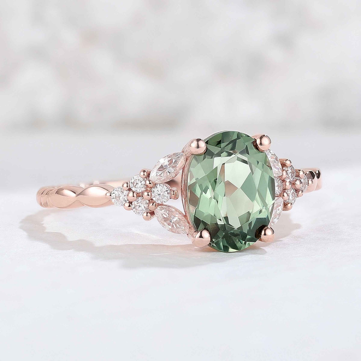 IverJewelry Nature Oval Shaped Green Sapphire Twisted Gemstone Ring
