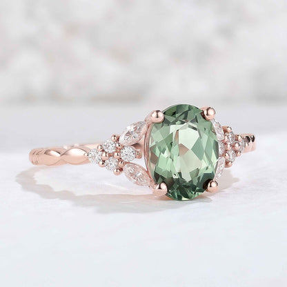 IverJewelry Nature Oval Shaped Green Sapphire Twisted Gemstone Ring