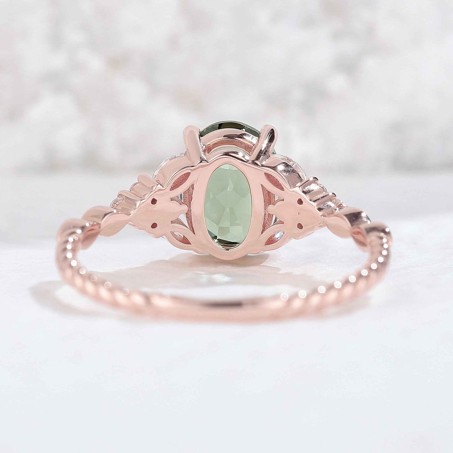 IverJewelry Nature Oval Shaped Green Sapphire Twisted Gemstone Ring
