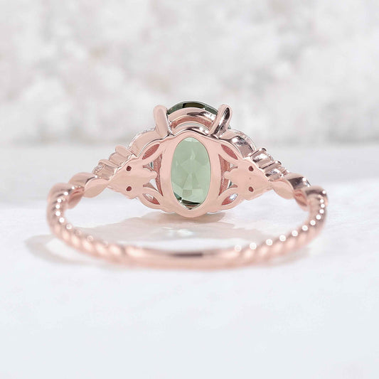 IverJewelry Nature Oval Shaped Green Sapphire Twisted Gemstone Ring