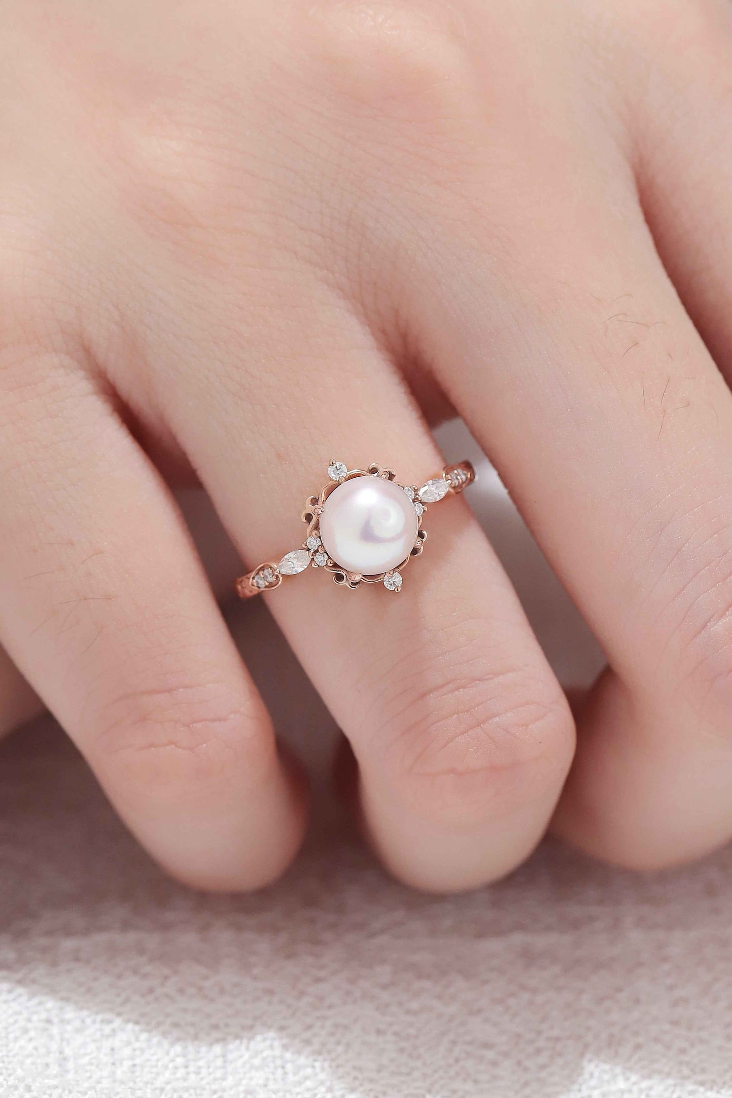 Nature Pearl Vine Half Enternity Gemstone Ring