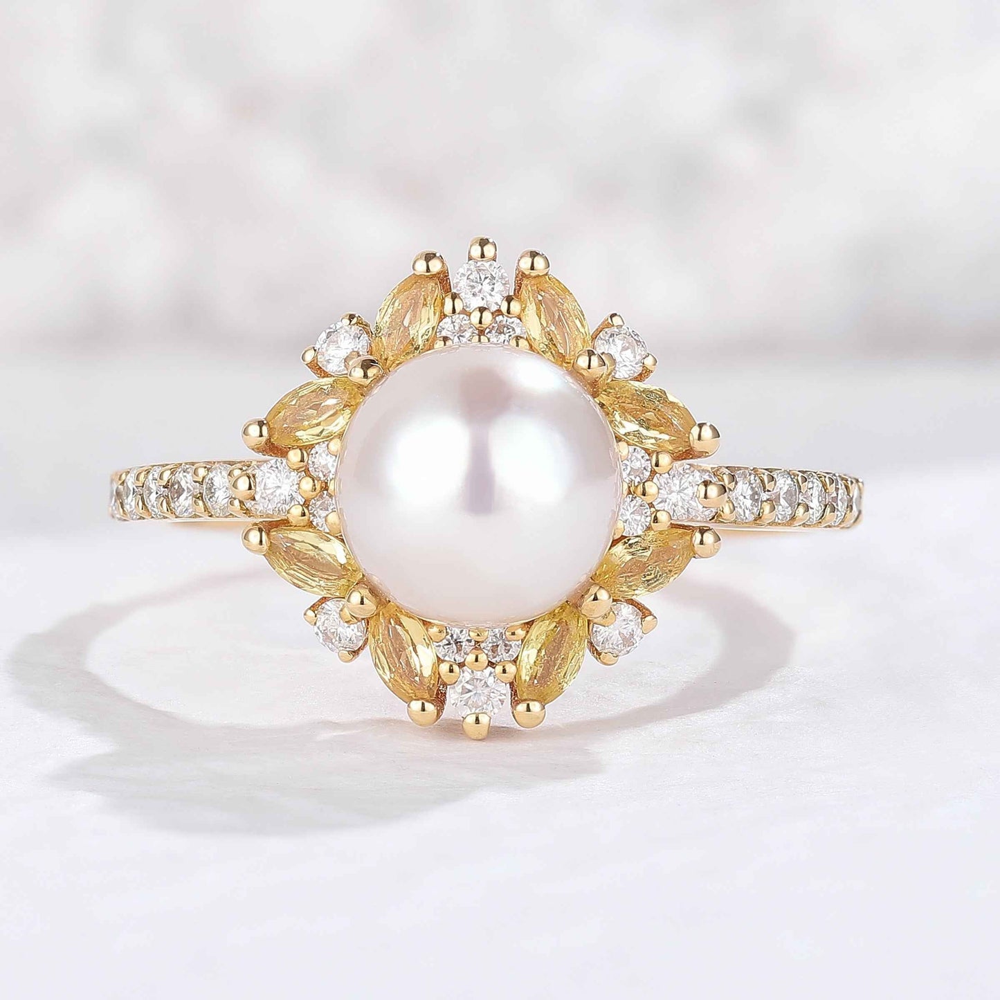 Nature Inspired Pearl and Citrine Half Enternityn Gemstone Ring