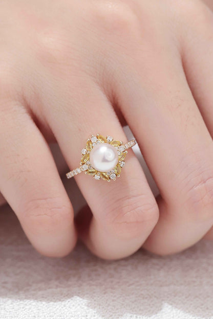 Nature Inspired Pearl and Citrine Half Enternityn Gemstone Ring