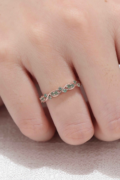 Nature Round Shaped Moss Agate Vine Stacking Ring
