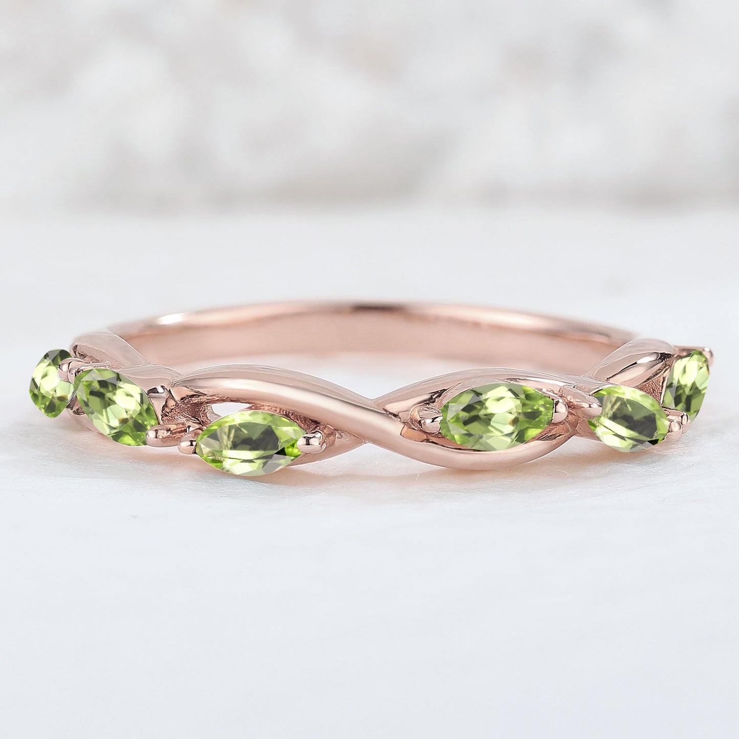 Nature August Birthstone Peridot Braidal Stack 14K Rose Gold Ring