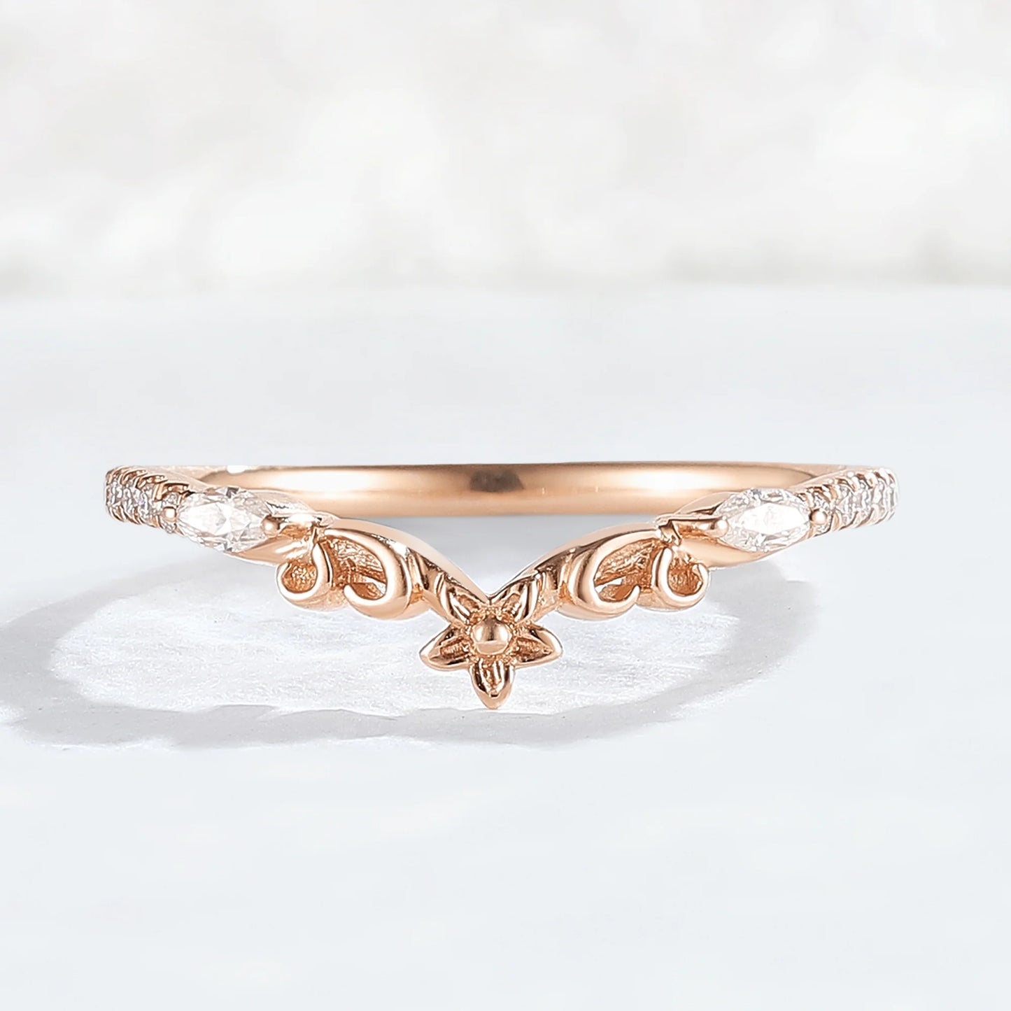 Nature Flora Marquise Cut Moissanite 14k Yellow Gold Wedding Ring