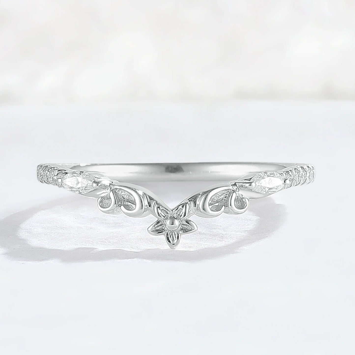 Nature Flora Marquise Cut Moissanite 14k Yellow Gold Wedding Ring