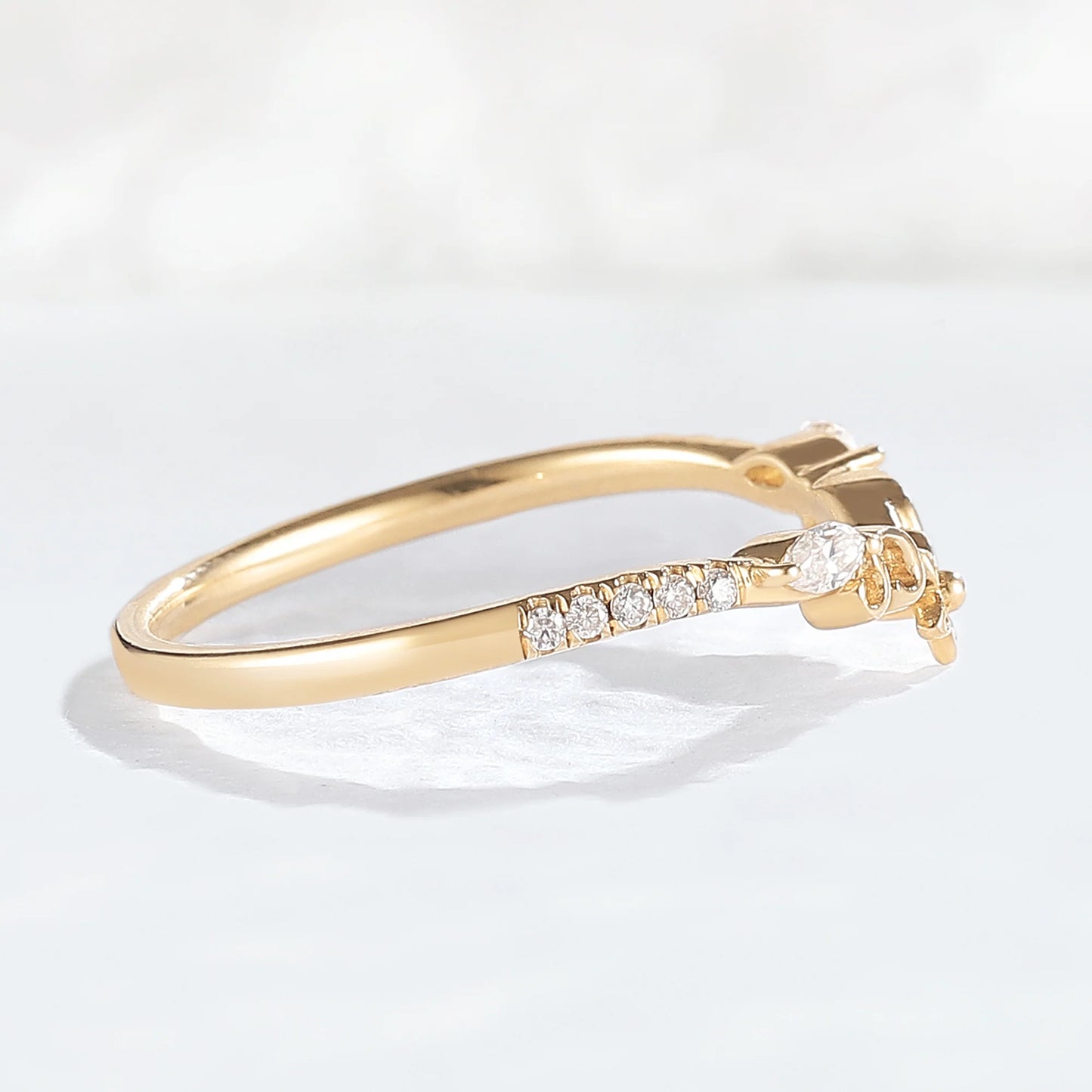 Nature Flora Marquise Cut Moissanite 14k Yellow Gold Wedding Ring