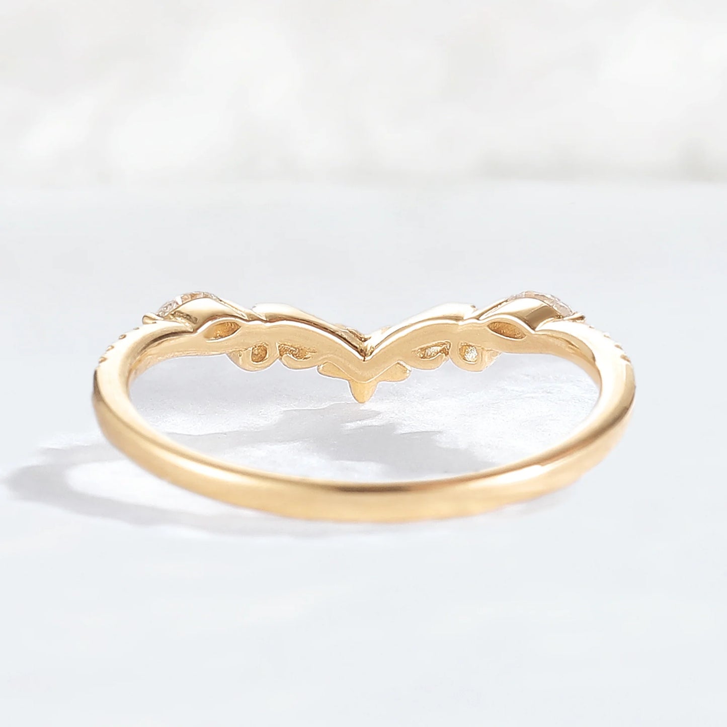Nature Flora Marquise Cut Moissanite 14k Yellow Gold Wedding Ring