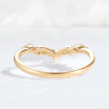 Nature Flora Marquise Cut Moissanite 14k Yellow Gold Wedding Ring