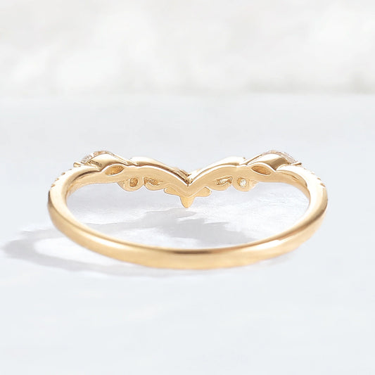 Nature Flora Marquise Cut Moissanite 14k Yellow Gold Wedding Ring