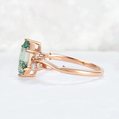 Nature Hexagon Cut Moss Agate Twig Gemstone Ring