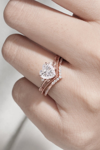 Nature Insipred Moissanite Leaf Vine Gemstone Ring Set 2pcs