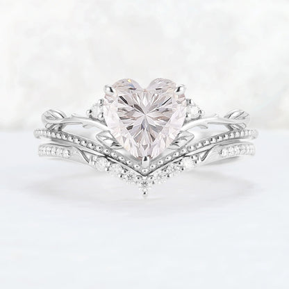 Nature Insipred Moissanite Leaf Vine Gemstone Ring Set 2pcs