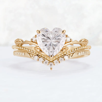 Nature Insipred Moissanite Leaf Vine Gemstone Ring Set 2pcs