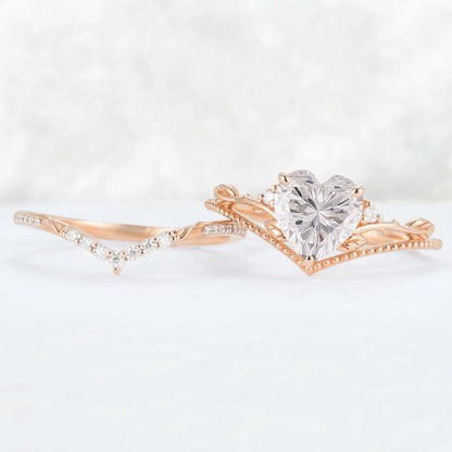 Nature Insipred Moissanite Leaf Vine Gemstone Ring Set 2pcs