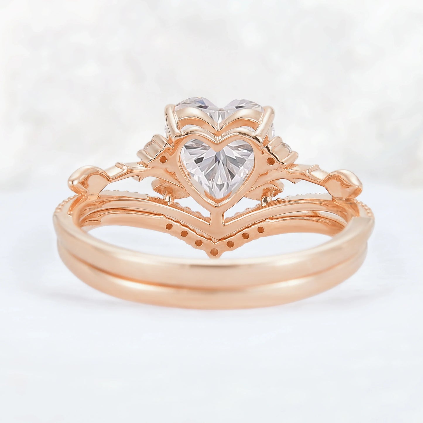 Nature Insipred Moissanite Leaf Vine Gemstone Ring Set 2pcs