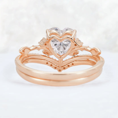 Nature Insipred Moissanite Leaf Vine Gemstone Ring Set 2pcs