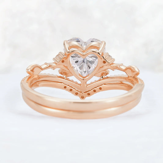 Nature Insipred Moissanite Leaf Vine Gemstone Ring Set 2pcs