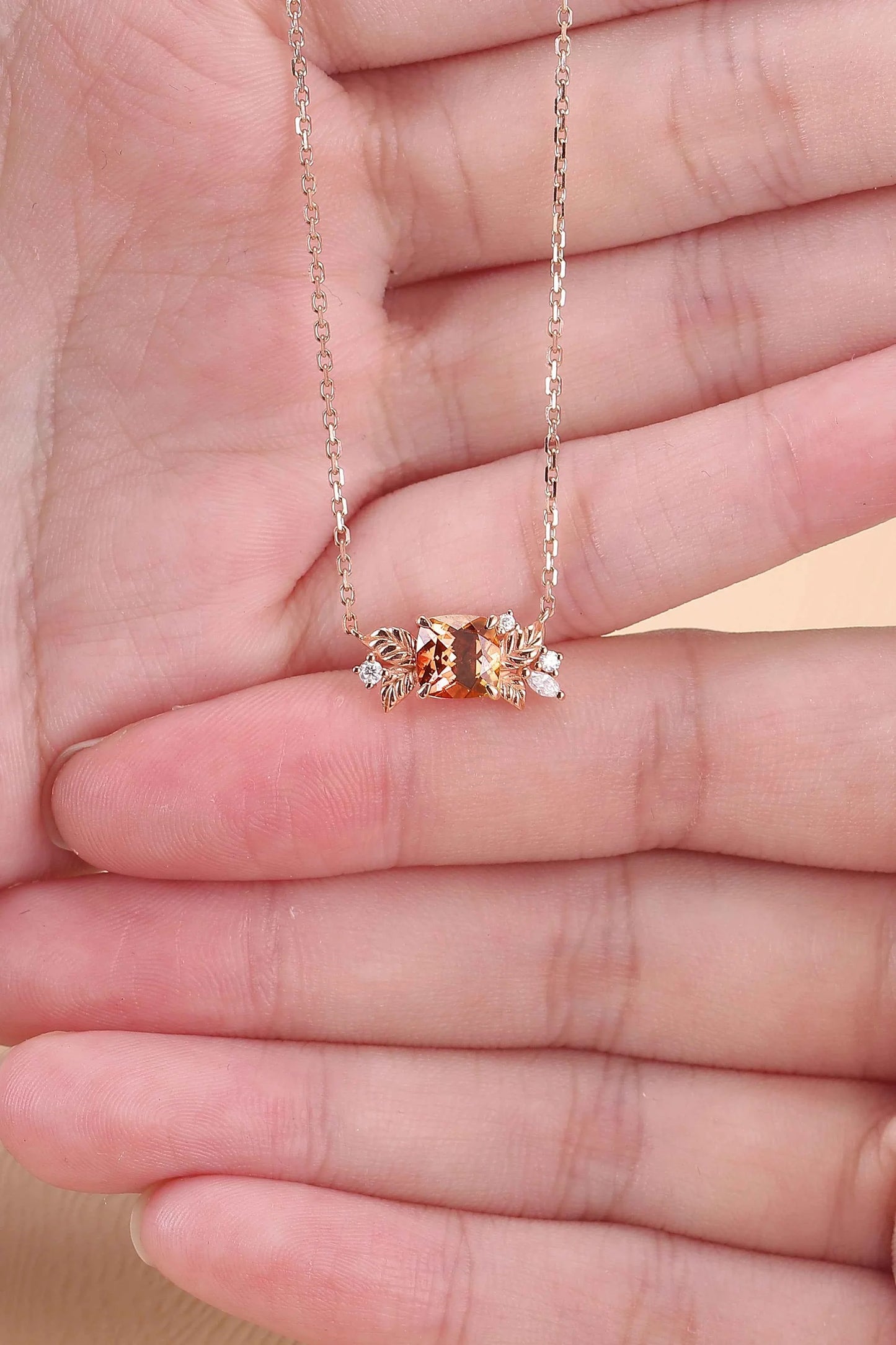 Nature Inspired Antique Cushion Cut Orange Sapphire Necklace Halloween Jewelry