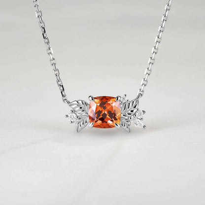 Nature Inspired Antique Cushion Cut Orange Sapphire Necklace Halloween Jewelry