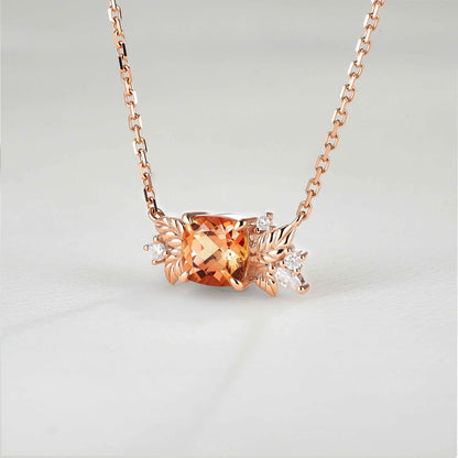 Nature Inspired Antique Cushion Cut Orange Sapphire Necklace Halloween Jewelry