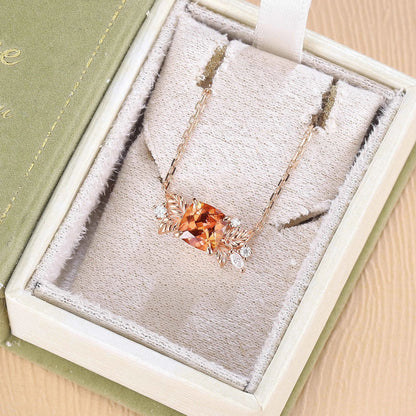 Nature Inspired Antique Cushion Cut Orange Sapphire Necklace Halloween Jewelry