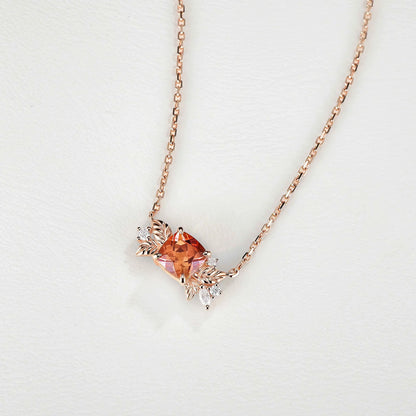 Nature Inspired Antique Cushion Cut Orange Sapphire Necklace Halloween Jewelry