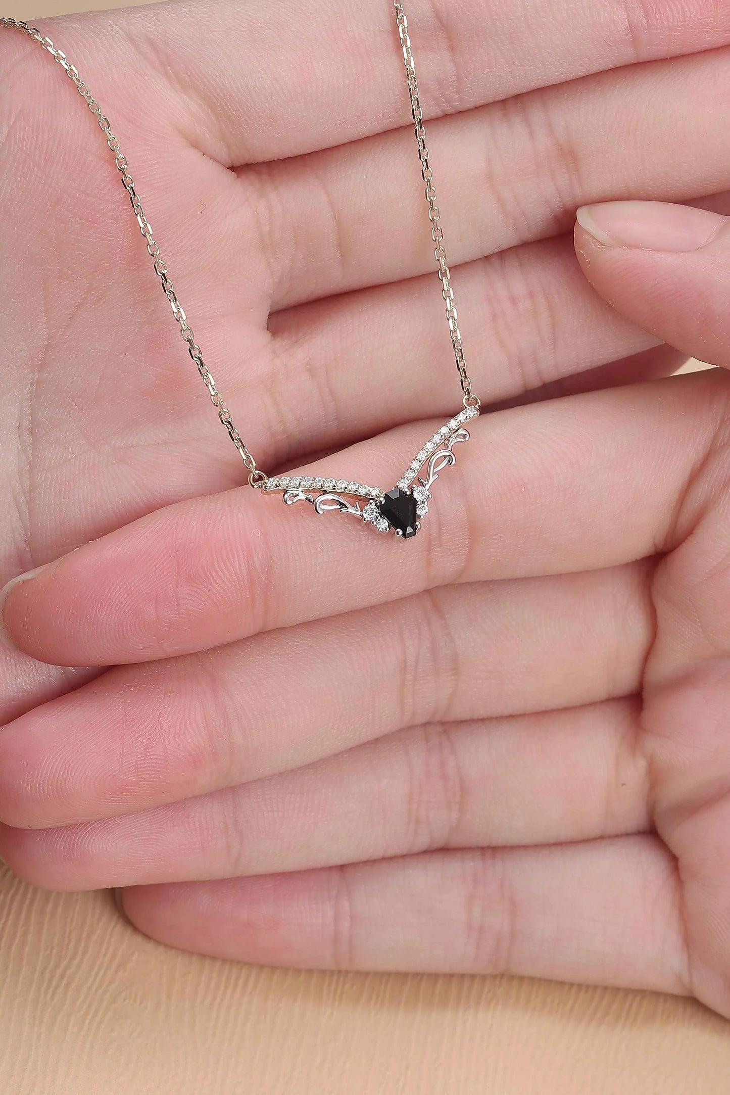 Nature Inspired Coffin Shaped Black Onyx Necklace Halloween Jewelry