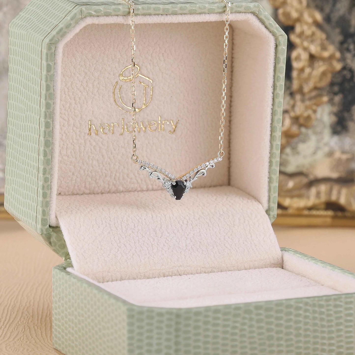 Nature Inspired Coffin Shaped Black Onyx Necklace Halloween Jewelry
