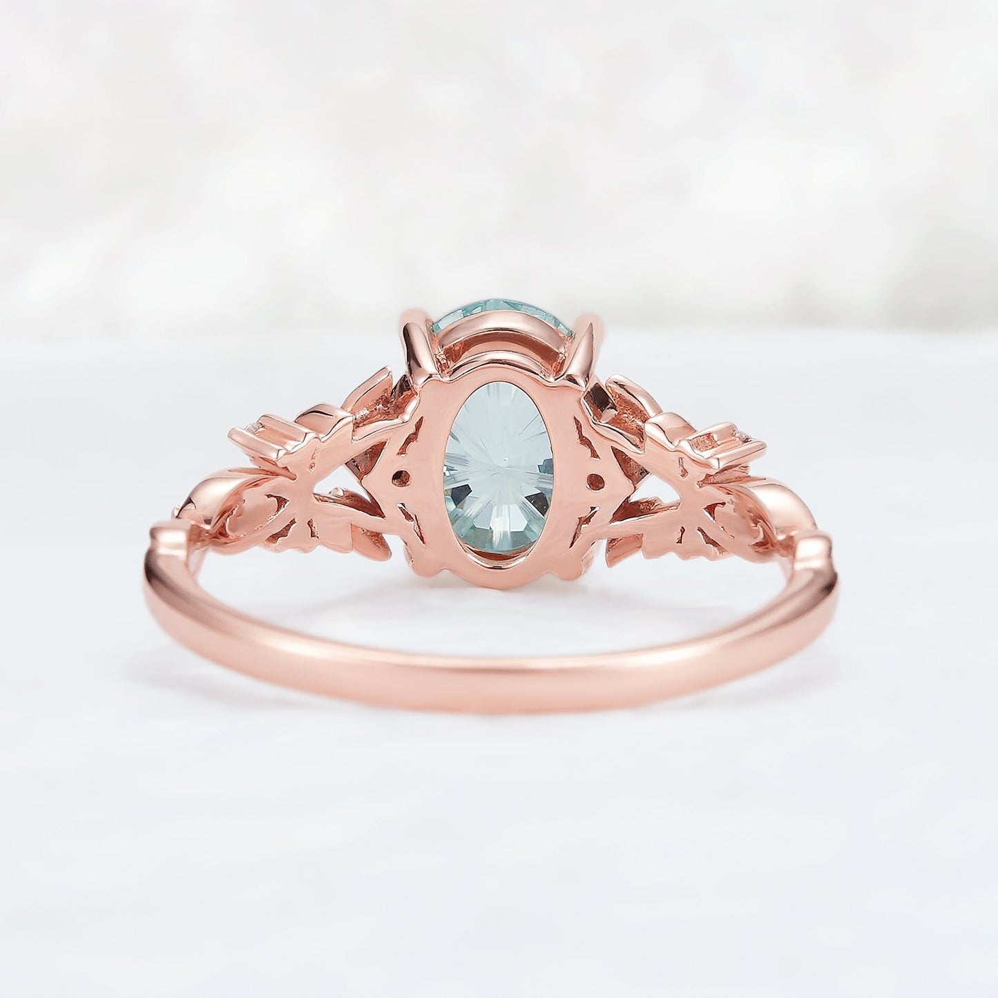 Nature Inspired Fire Cut Lab Green Sapphire Leafy Gemstone Ring