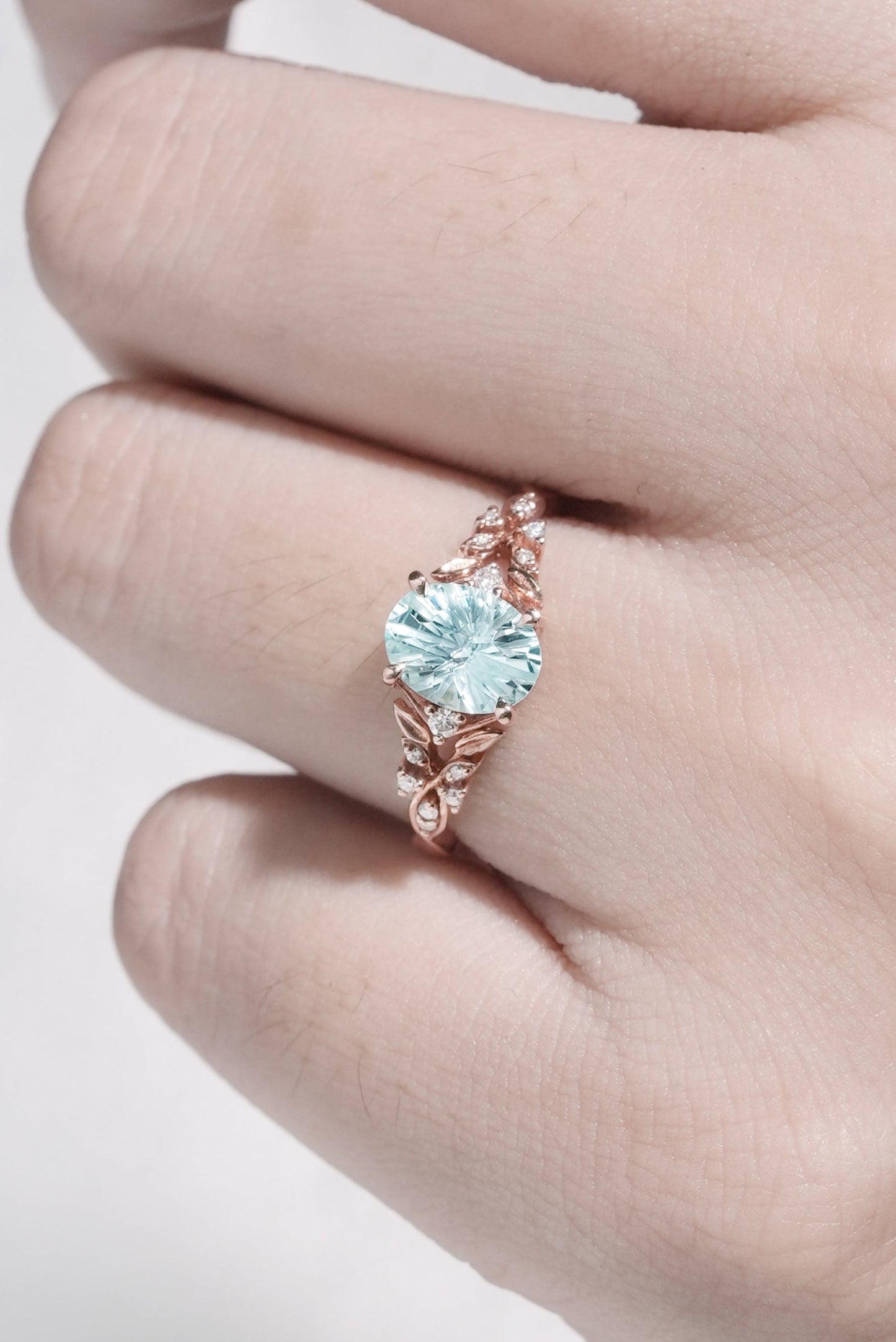 Nature Inspired Fire Cut Lab Green Sapphire Leafy Gemstone Ring