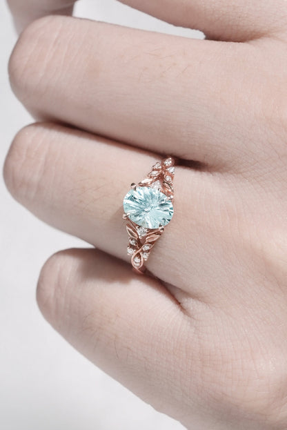 Nature Inspired Fire Cut Lab Green Sapphire Leafy Gemstone Ring