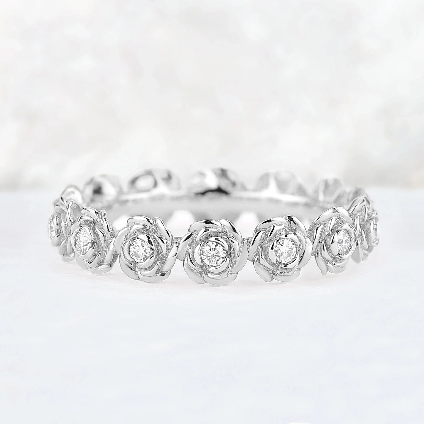 Nature Inspired Floral Silver Gemstone Ring