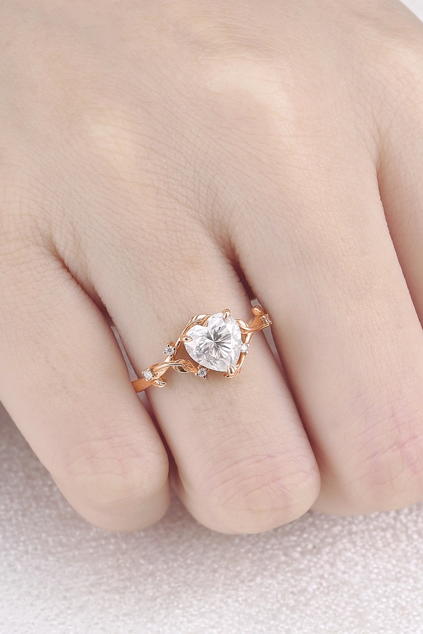 Nature Inspired Heart Cut Moissanite Gemstone Ring