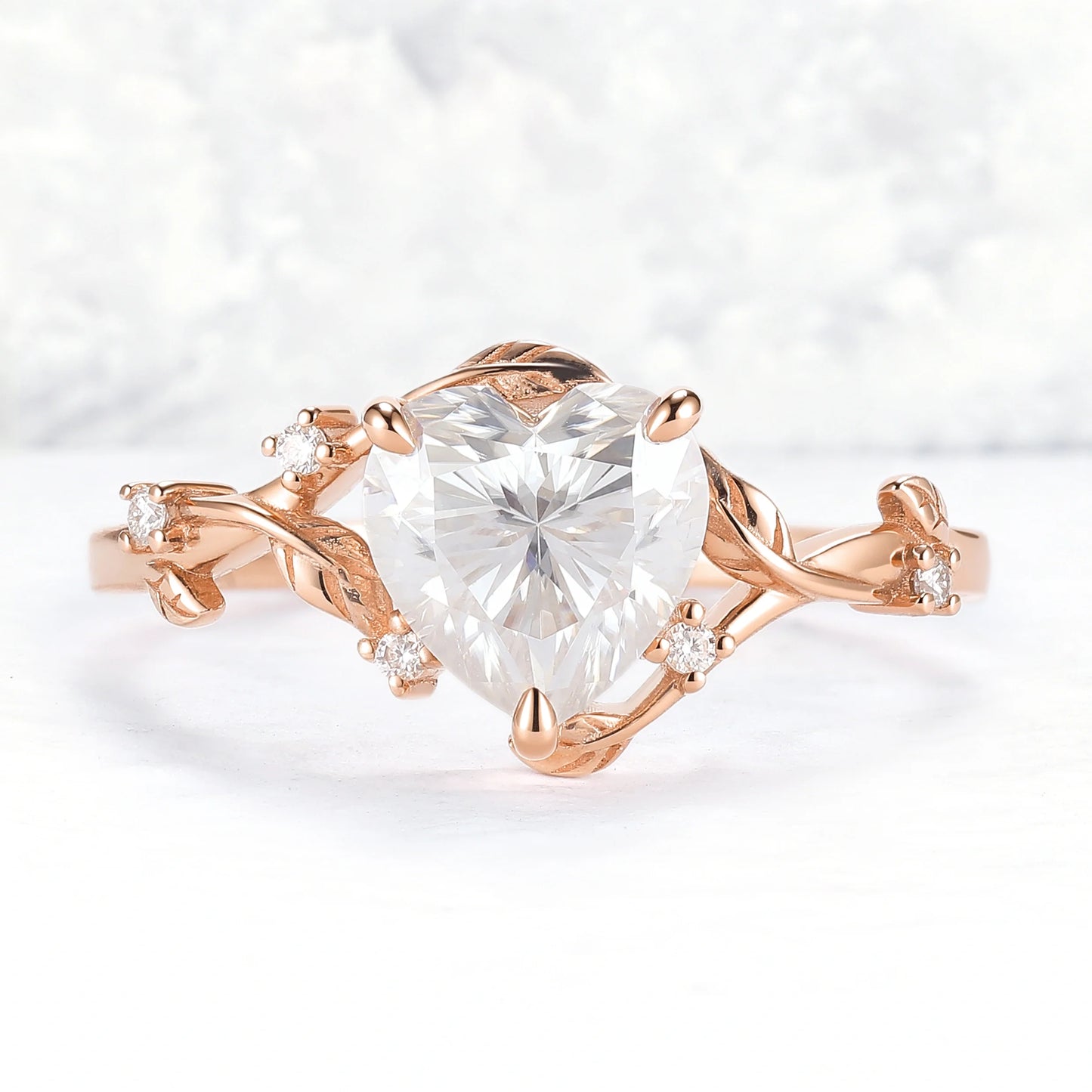 Nature Inspired Heart Cut Moissanite Gemstone Ring