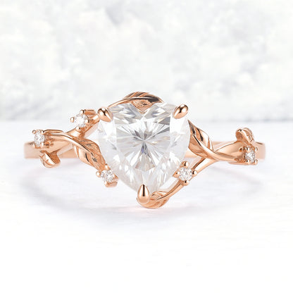 Nature Inspired Heart Cut Moissanite Gemstone Ring