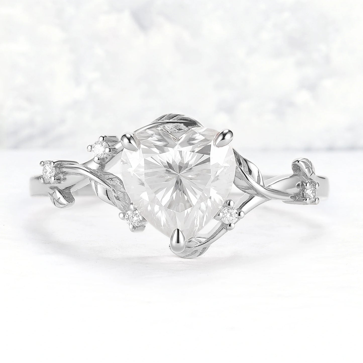 Nature Inspired Heart Cut Moissanite Gemstone Ring