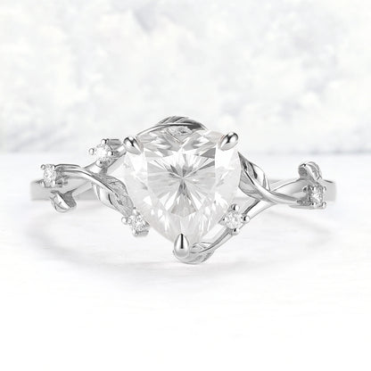 Nature Inspired Heart Cut Moissanite Gemstone Ring